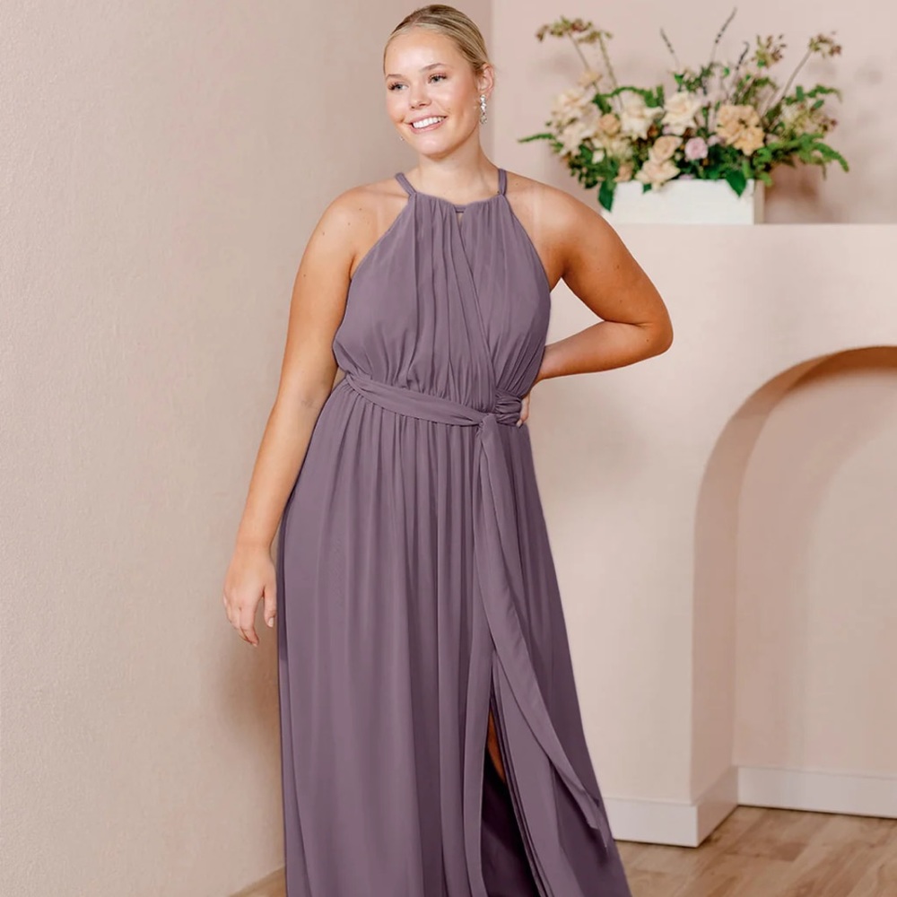 Revelry Eliza Chiffon Faux Wrap Dress, Dusty Purple, Size 2